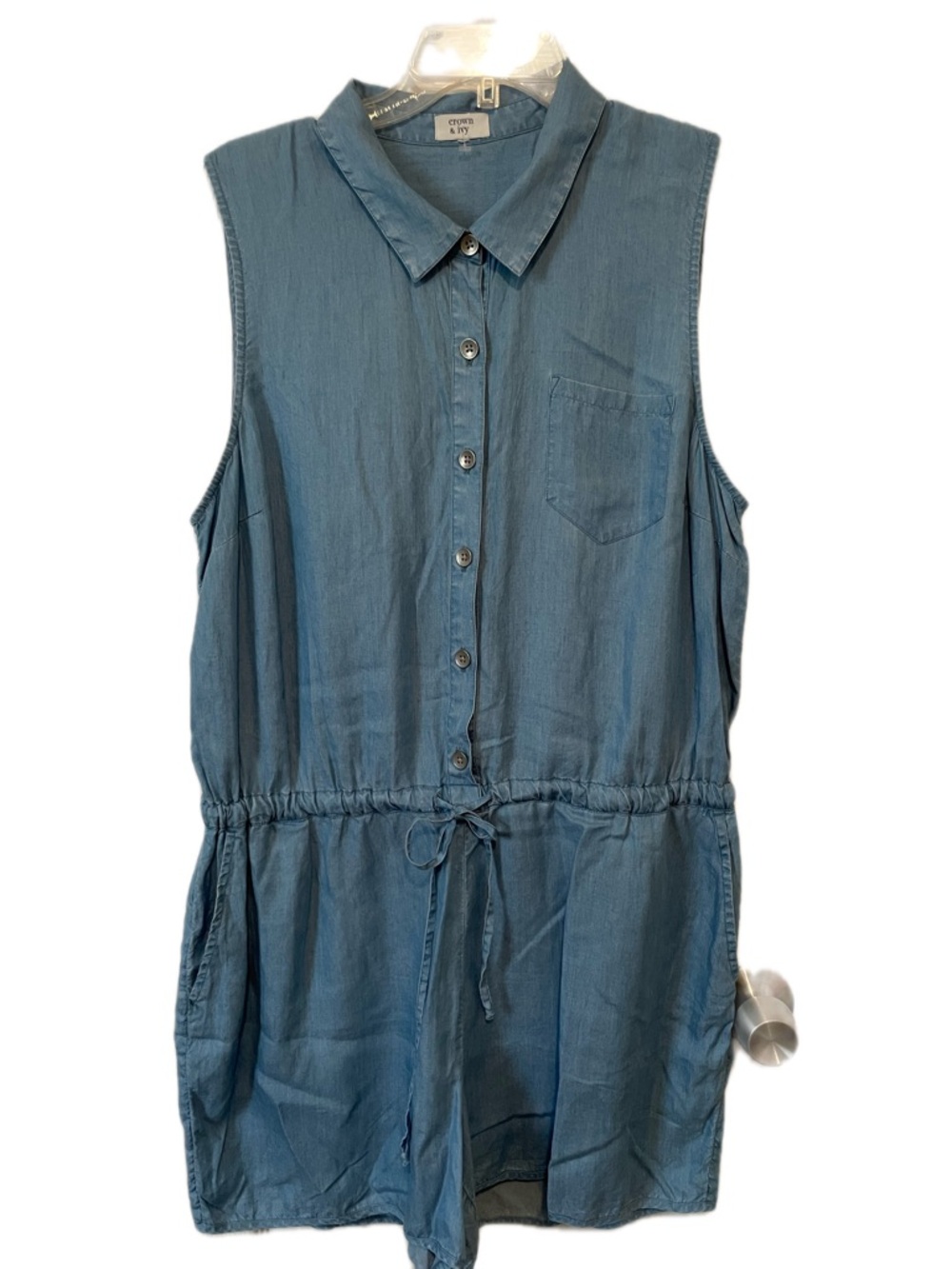crown & ivy Blue Sleeveless Button Romper